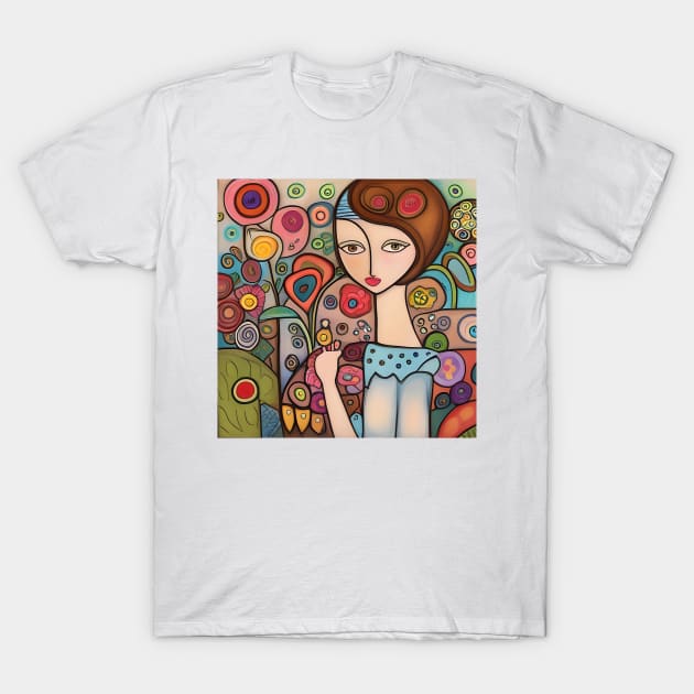 Woman with flowers T-Shirt by Colin-Bentham